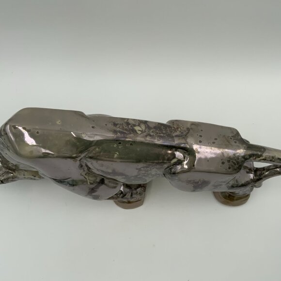 Charging Bull Porcelain Statue Silver Colored Marble Finish - Picture 6 of 11